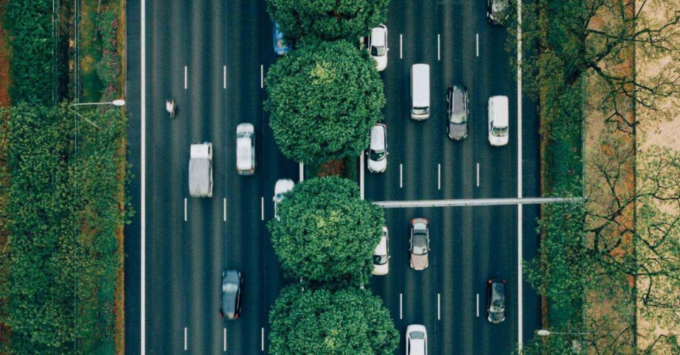 aerial perspective of cars on a road