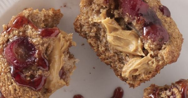 photo shows peanut butter and jam on a muffin